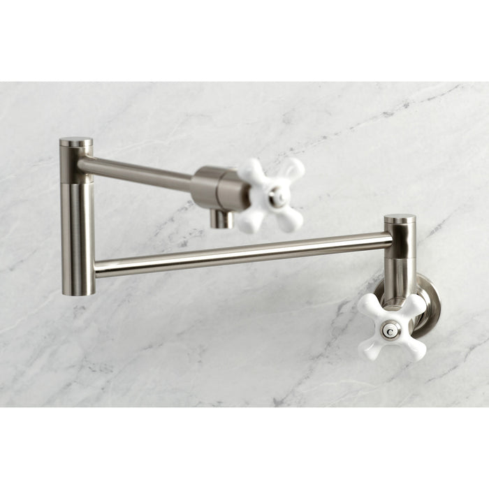 Kingston Tulare KS4108PX - Metropolitan Two-Handle 1-Hole Wall Mount Pot Filler Faucet, Brushed Nickel