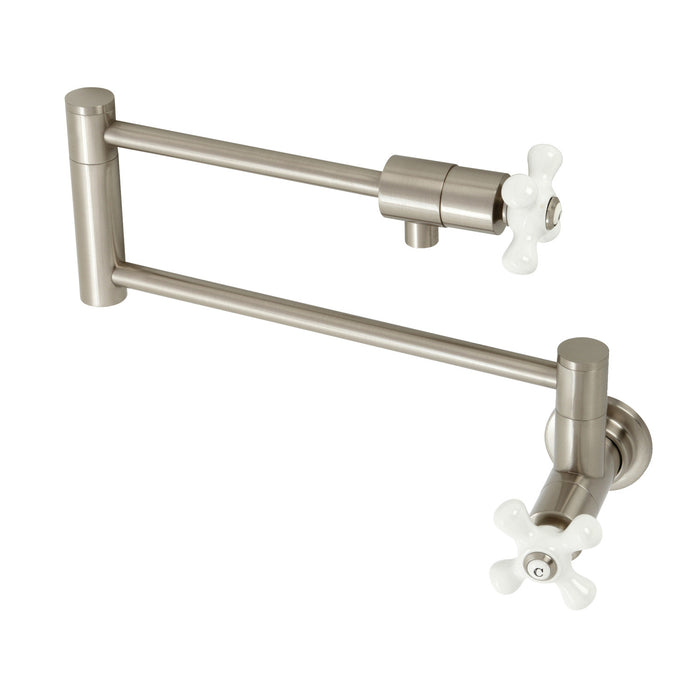 Kingston Tulare KS4108PX - Metropolitan Two-Handle 1-Hole Wall Mount Pot Filler Faucet, Brushed Nickel