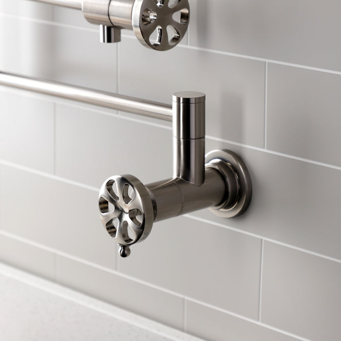 Kingston Sona KS4108RX - Belknap Two-Handle 1-Hole Wall Mount Pot Filler Faucet, Brushed Nickel