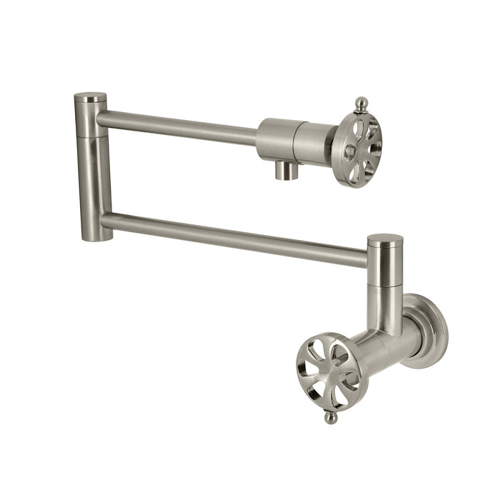 Kingston Sona KS4108RX - Belknap Two-Handle 1-Hole Wall Mount Pot Filler Faucet, Brushed Nickel