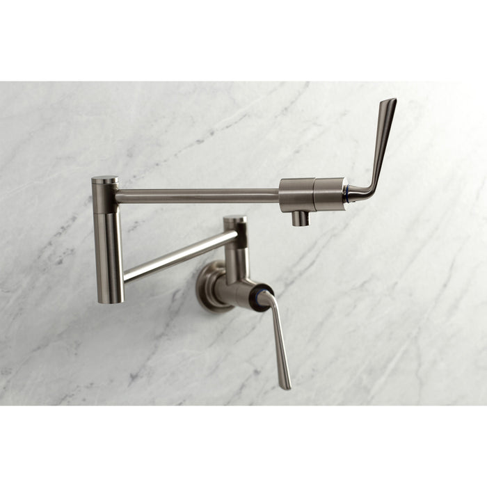 Kingston Tulare KS4108ZL - Silver Sage Two-Handle 1-Hole Wall Mount Pot Filler Faucet, Brushed Nickel
