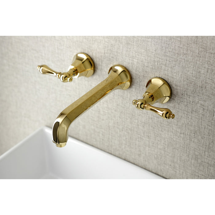 Kingston Tulare KS4122AL - Metropolitan Double-Handle 3-Hole Wall Mount Bathroom Faucet, Polished Brass