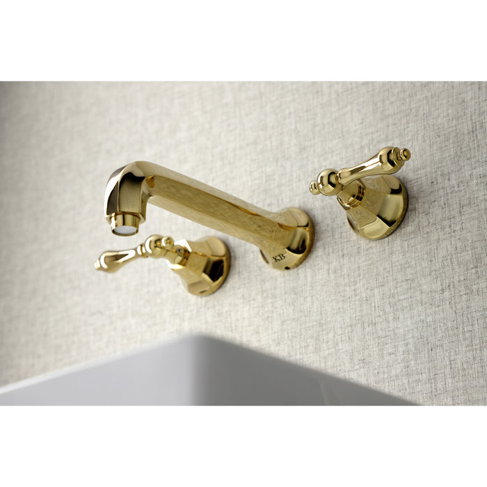 Kingston Tulare KS4122AL - Metropolitan Double-Handle 3-Hole Wall Mount Bathroom Faucet, Polished Brass