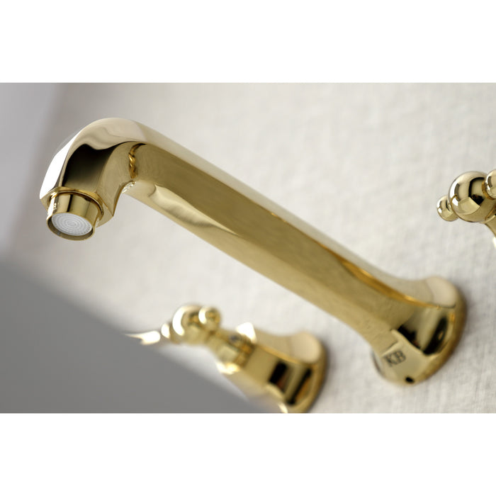 Kingston Tulare KS4122AL - Metropolitan Double-Handle 3-Hole Wall Mount Bathroom Faucet, Polished Brass