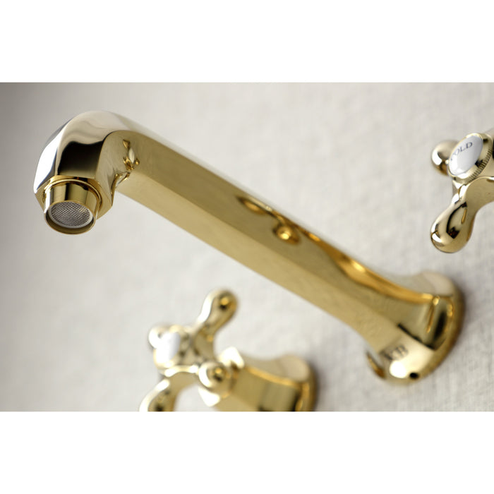 Kingston Tulare KS4122AX - Metropolitan Double-Handle 3-Hole Wall Mount Bathroom Faucet, Polished Brass