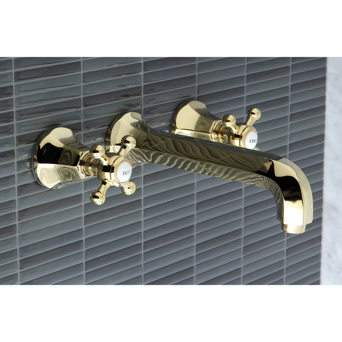 Kingston Tulare KS4122BX - Metropolitan Double-Handle 3-Hole Wall Mount Bathroom Faucet, Polished Brass