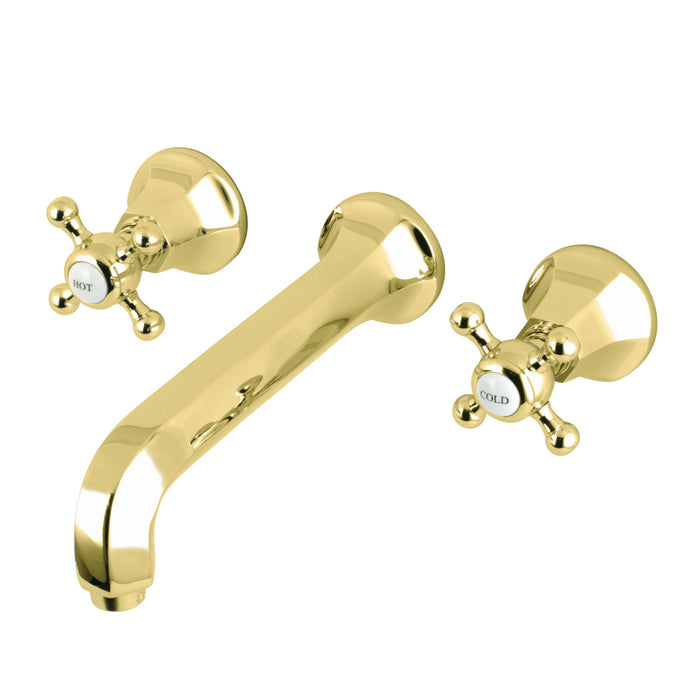 Kingston Tulare KS4122BX - Metropolitan Double-Handle 3-Hole Wall Mount Bathroom Faucet, Polished Brass