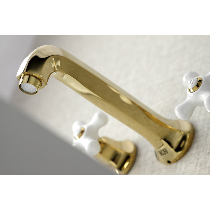 Kingston Tulare KS4122PX - Metropolitan Double-Handle 3-Hole Wall Mount Bathroom Faucet, Polished Brass