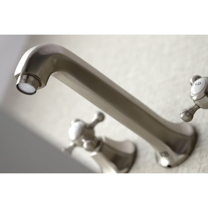 Kingston Tulare KS4128BX - Metropolitan Double-Handle 3-Hole Wall Mount Bathroom Faucet, Brushed Nickel