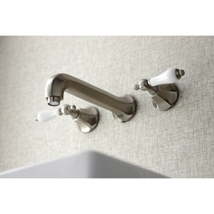 Kingston Tulare KS4128PL - Metropolitan Double-Handle 3-Hole Wall Mount Bathroom Faucet, Brushed Nickel