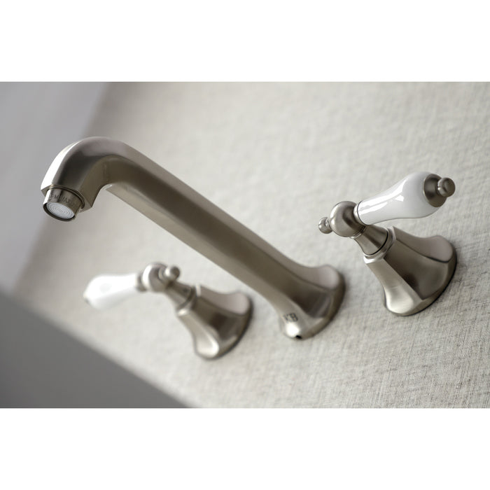Kingston Tulare KS4128PL - Metropolitan Double-Handle 3-Hole Wall Mount Bathroom Faucet, Brushed Nickel