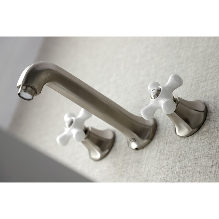 Kingston Tulare KS4128PX - Metropolitan Double-Handle 3-Hole Wall Mount Bathroom Faucet, Brushed Nickel
