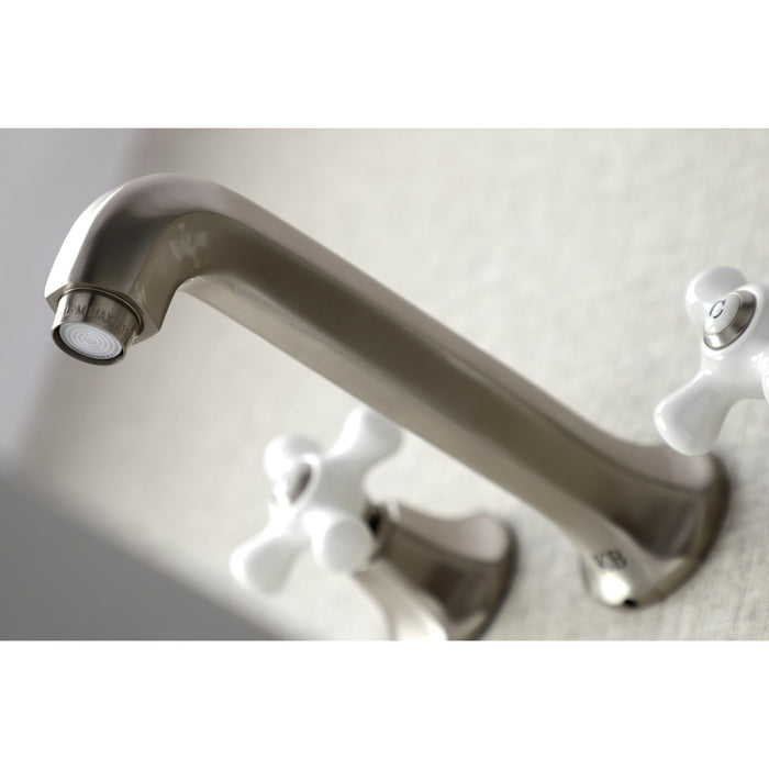 Kingston Tulare KS4128PX - Metropolitan Double-Handle 3-Hole Wall Mount Bathroom Faucet, Brushed Nickel