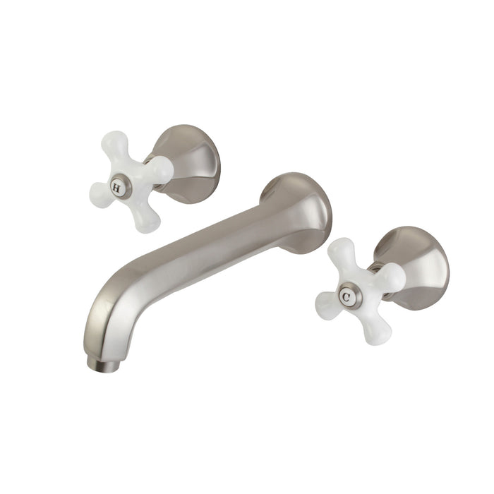 Kingston Tulare KS4128PX - Metropolitan Double-Handle 3-Hole Wall Mount Bathroom Faucet, Brushed Nickel