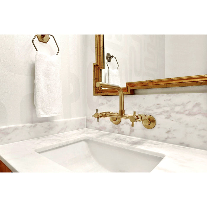 Kingston Sona KS412SB - Concord Two-Handle 2-Hole Wall Mount Kitchen Faucet, Brushed Brass