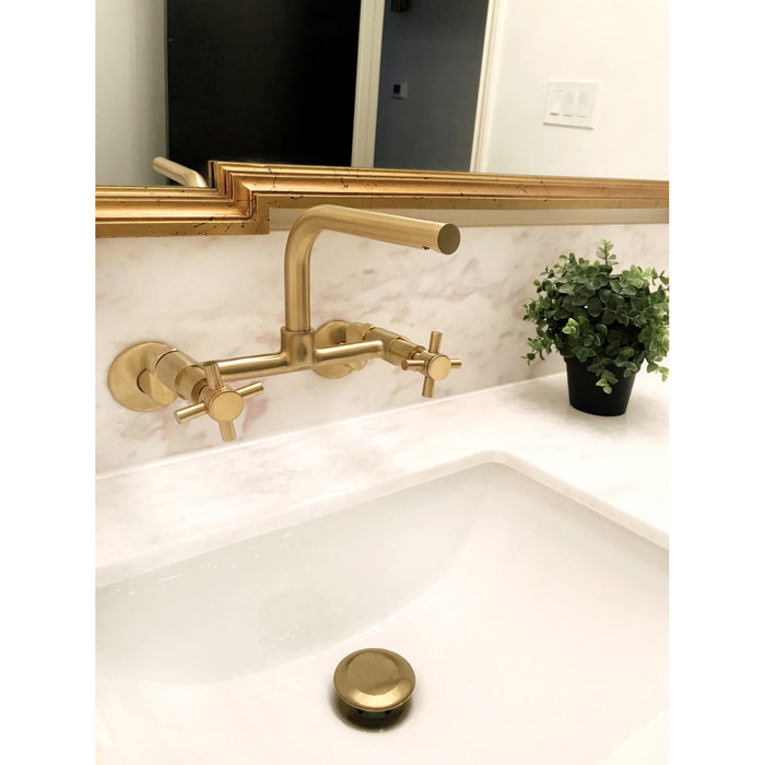 Kingston Sona KS412SB - Concord Two-Handle 2-Hole Wall Mount Kitchen Faucet, Brushed Brass