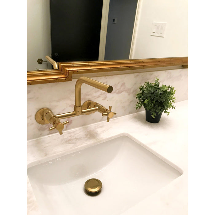 Kingston Sona KS412SB - Concord Two-Handle 2-Hole Wall Mount Kitchen Faucet, Brushed Brass