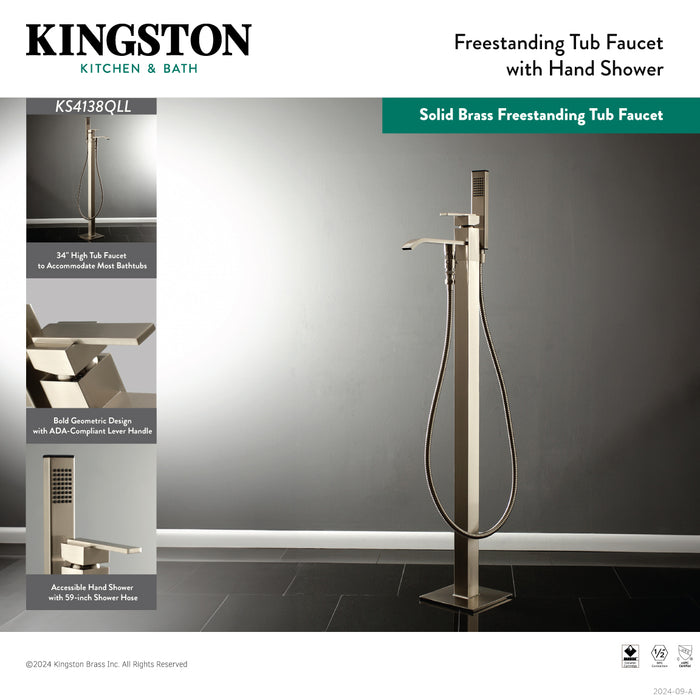 Kingston Sona KS4130QLL - Executive Single-Handle 1-Hole Freestanding Tub Faucet with Hand Shower, Matte Black