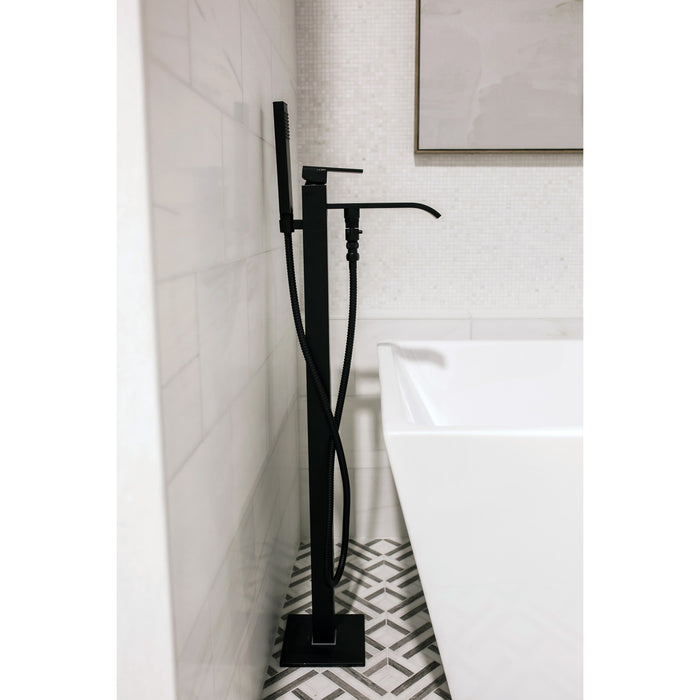 Kingston Sona KS4130QLL - Executive Single-Handle 1-Hole Freestanding Tub Faucet with Hand Shower, Matte Black