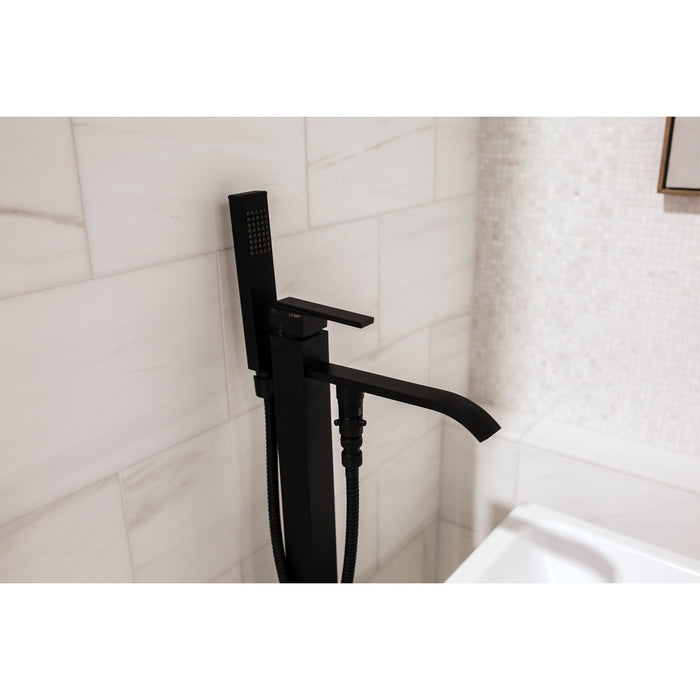 Kingston Sona KS4130QLL - Executive Single-Handle 1-Hole Freestanding Tub Faucet with Hand Shower, Matte Black