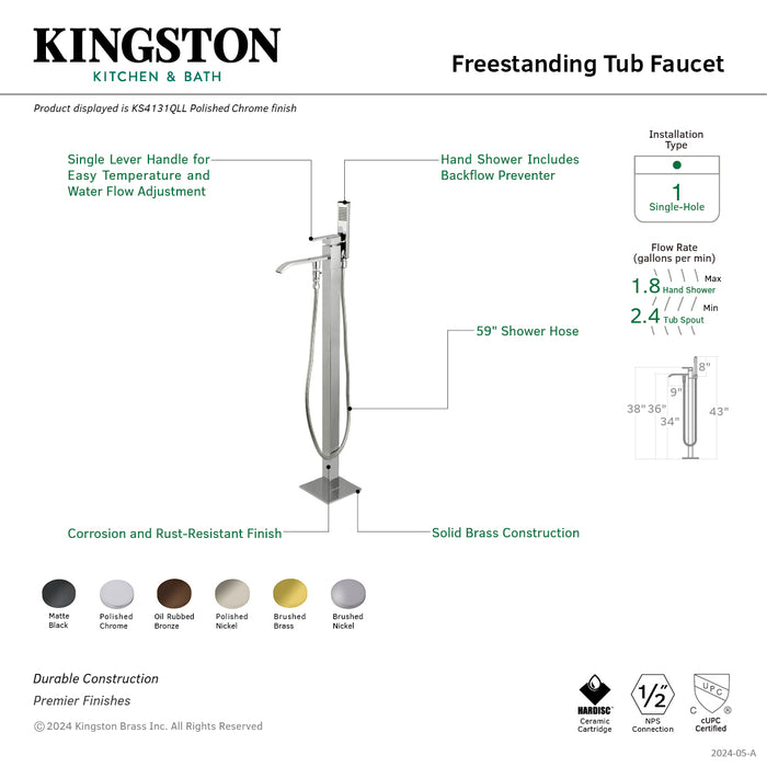 Kingston Sona KS4136QLL - Executive Single-Handle 1-Hole Freestanding Tub Faucet with Hand Shower, Polished Nickel