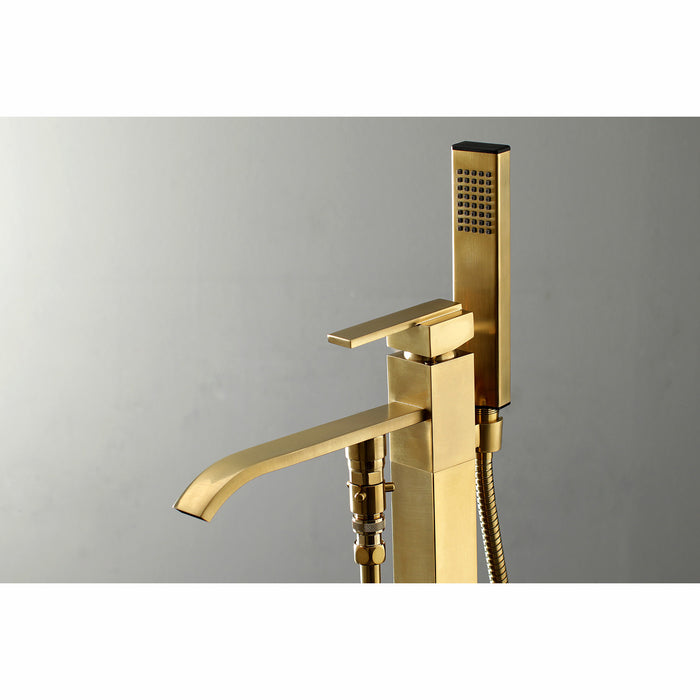 Kingston Sona KS4137QLL - Executive Single-Handle 1-Hole Freestanding Tub Faucet with Hand Shower, Brushed Brass