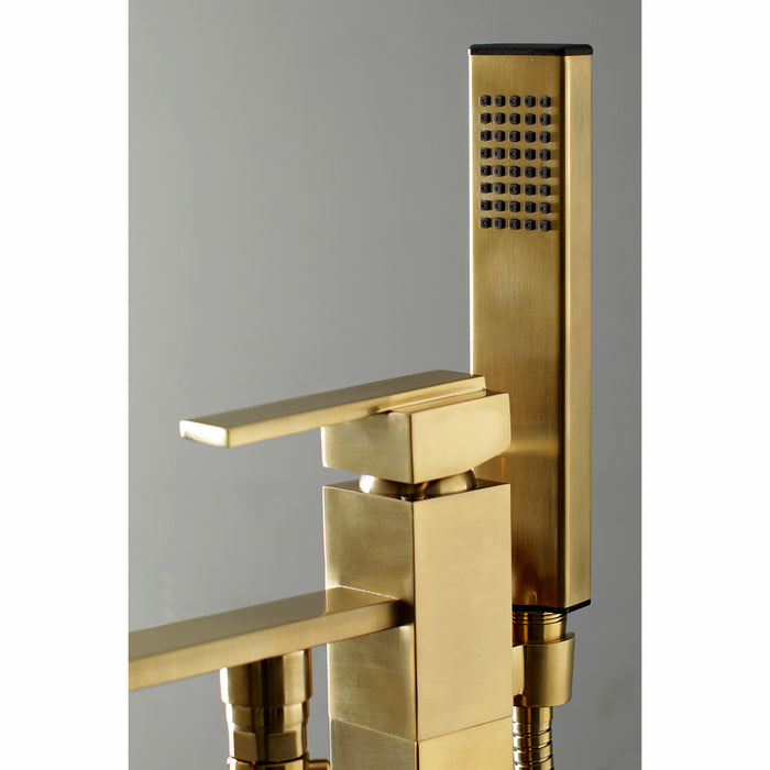 Kingston Sona KS4137QLL - Executive Single-Handle 1-Hole Freestanding Tub Faucet with Hand Shower, Brushed Brass