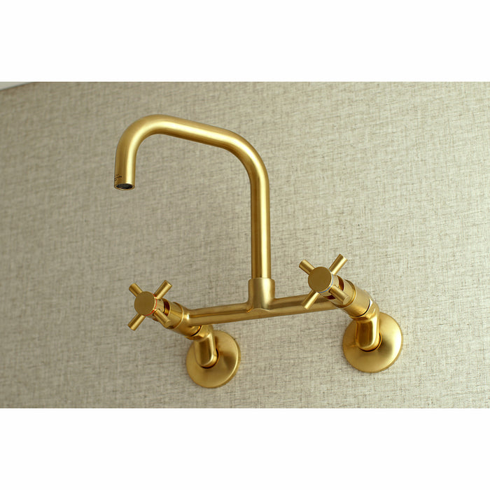 Concord KS413SB Double-Handle 2-Hole Wall-Mount Bridge Kitchen Faucet, Brushed Brass