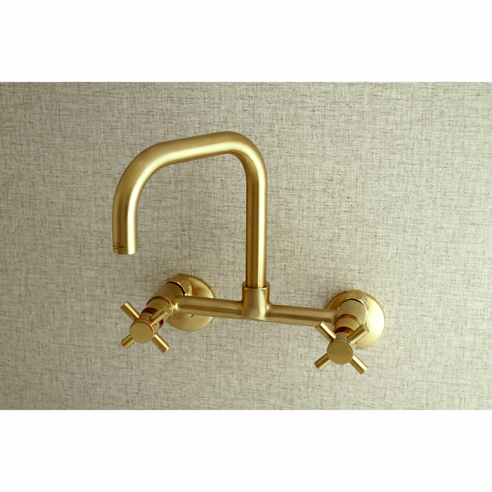 Kingston Sona KS413SB - Concord Two-Handle 2-Hole Wall Mount Kitchen Faucet, Brushed Brass