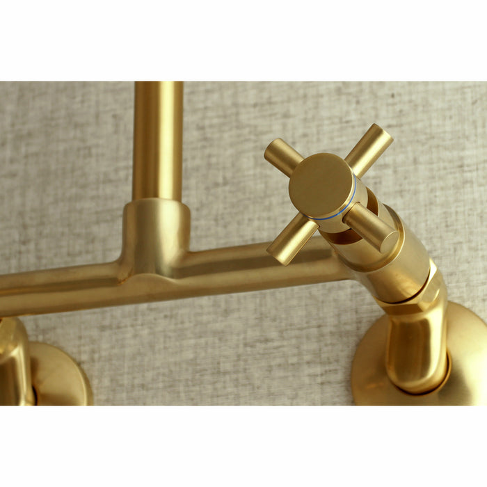 Kingston Sona KS413SB - Concord Two-Handle 2-Hole Wall Mount Kitchen Faucet, Brushed Brass
