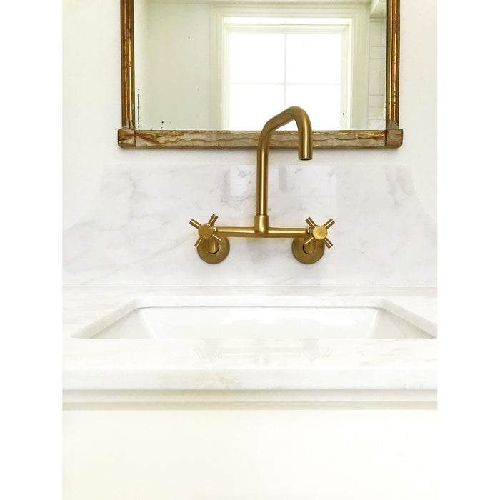 Concord KS413SB Double-Handle 2-Hole Wall-Mount Bridge Kitchen Faucet, Brushed Brass