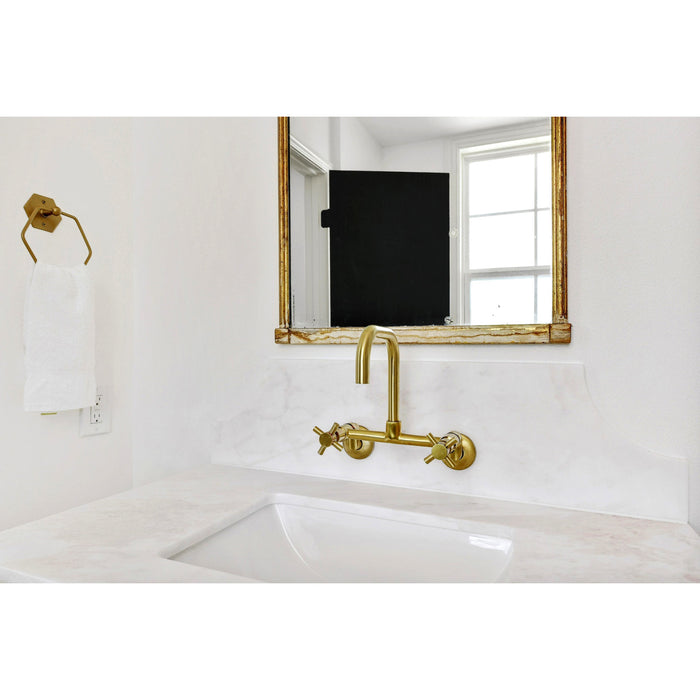 Kingston Sona KS413SB - Concord Two-Handle 2-Hole Wall Mount Kitchen Faucet, Brushed Brass