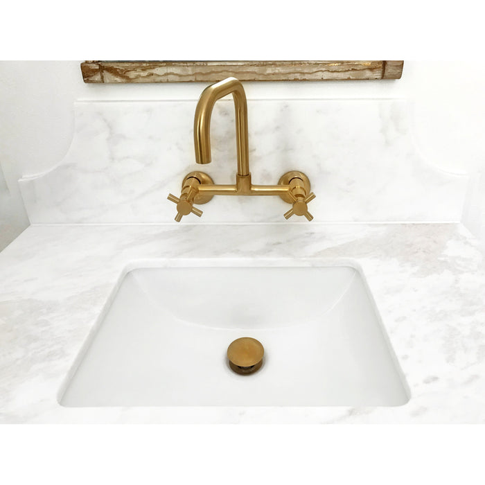 Concord KS413SB Double-Handle 2-Hole Wall-Mount Bridge Kitchen Faucet, Brushed Brass