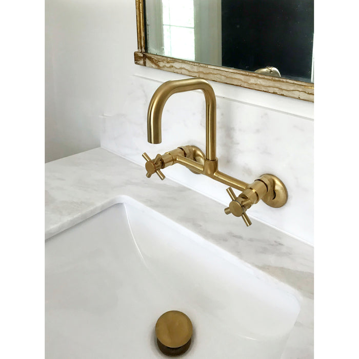 Concord KS413SB Double-Handle 2-Hole Wall-Mount Bridge Kitchen Faucet, Brushed Brass