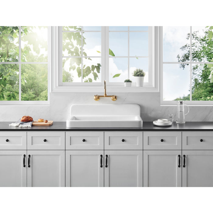 Kingston Sona KS413SB - Concord Two-Handle 2-Hole Wall Mount Kitchen Faucet, Brushed Brass