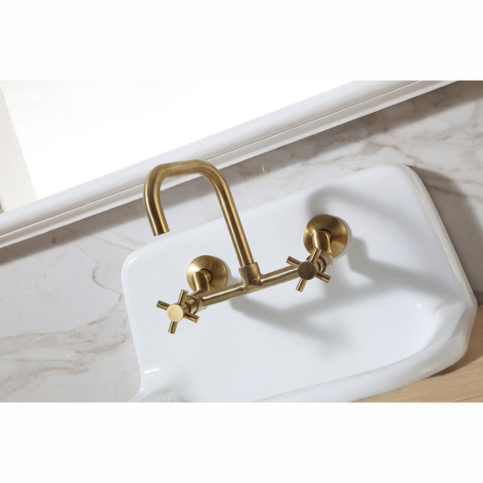 Concord KS413SB Double-Handle 2-Hole Wall-Mount Bridge Kitchen Faucet, Brushed Brass