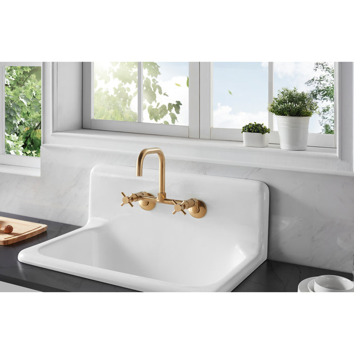 Kingston Sona KS413SB - Concord Two-Handle 2-Hole Wall Mount Kitchen Faucet, Brushed Brass