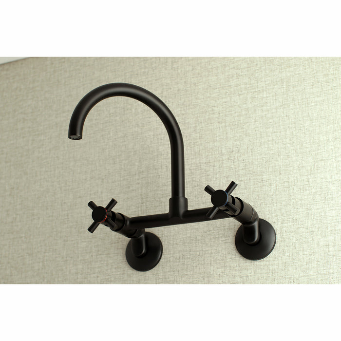 Concord KS414MB Double-Handle 2-Hole Wall-Mount Bridge Kitchen Faucet, Matte Black