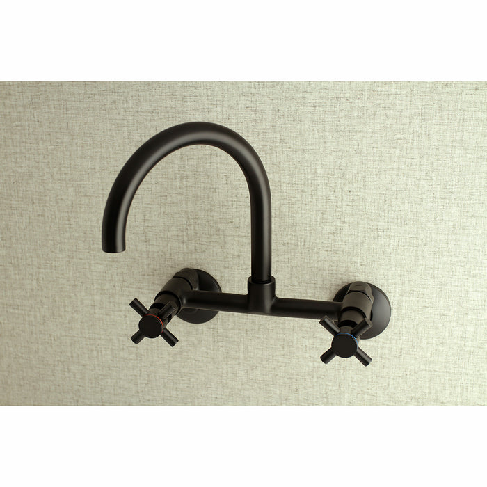 Concord KS414MB Double-Handle 2-Hole Wall-Mount Bridge Kitchen Faucet, Matte Black