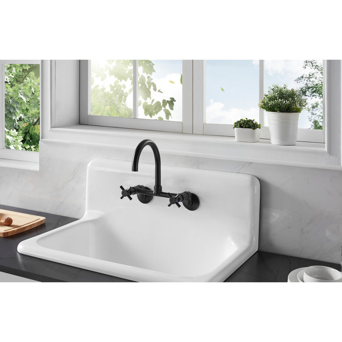 Concord KS414MB Double-Handle 2-Hole Wall-Mount Bridge Kitchen Faucet, Matte Black