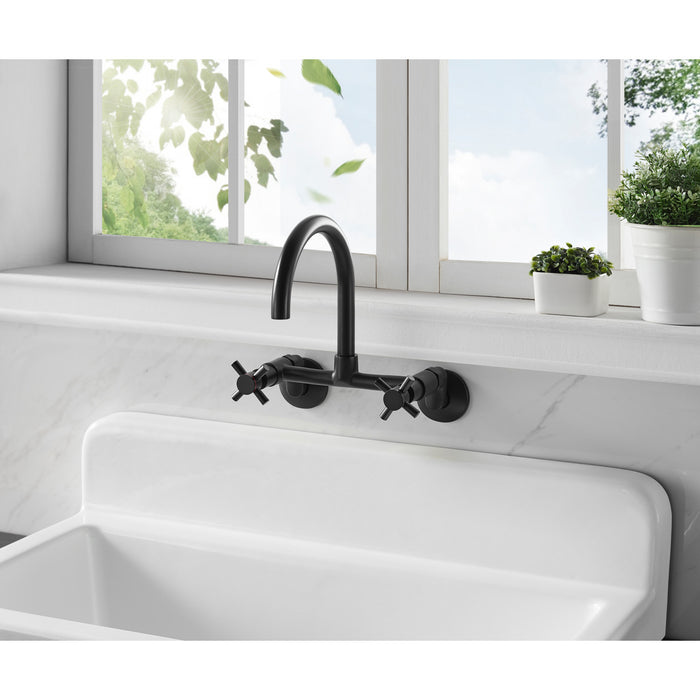 Kingston Sona KS414MB - Concord Two-Handle 2-Hole Wall Mount Kitchen Faucet, Matte Black