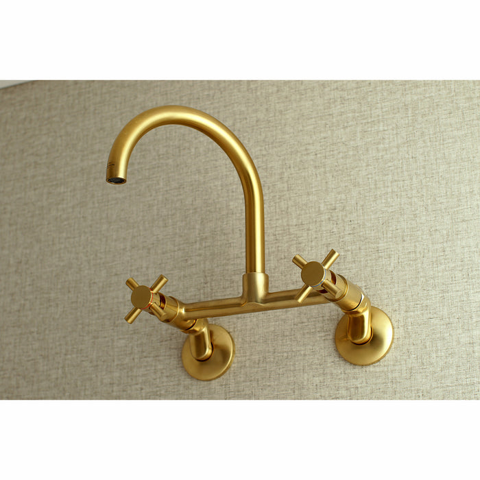 Kingston Sona KS414SB - Concord Two-Handle 2-Hole Wall Mount Kitchen Faucet, Brushed Brass