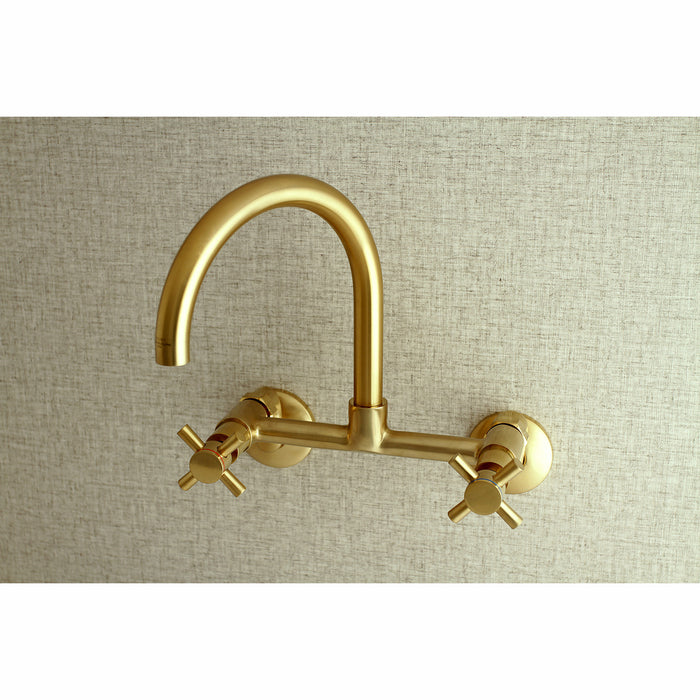 Kingston Sona KS414SB - Concord Two-Handle 2-Hole Wall Mount Kitchen Faucet, Brushed Brass