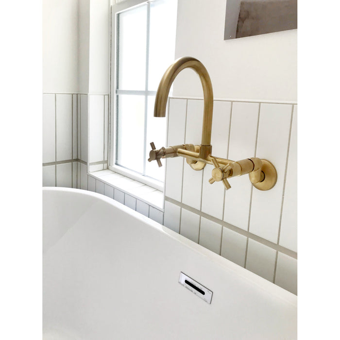 Kingston Sona KS414SB - Concord Two-Handle 2-Hole Wall Mount Kitchen Faucet, Brushed Brass