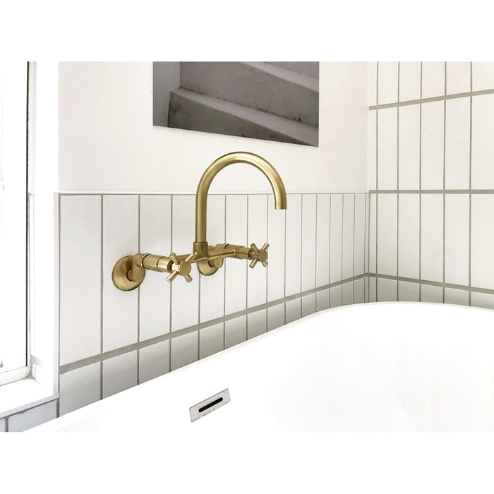 Kingston Sona KS414SB - Concord Two-Handle 2-Hole Wall Mount Kitchen Faucet, Brushed Brass