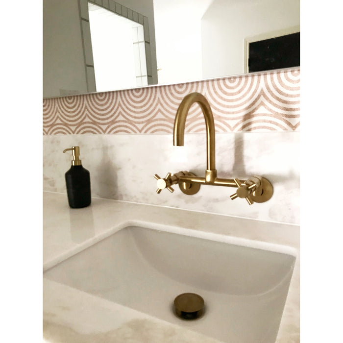 Kingston Sona KS414SB - Concord Two-Handle 2-Hole Wall Mount Kitchen Faucet, Brushed Brass