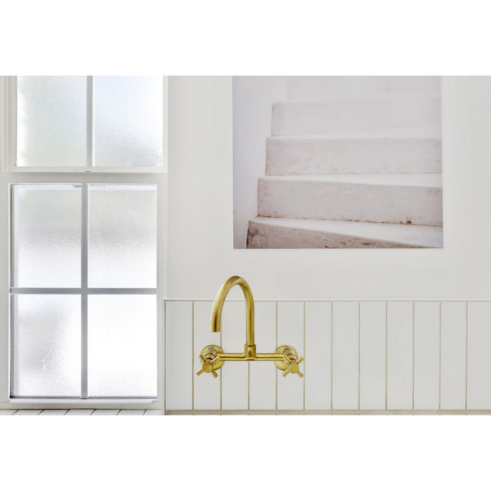 Kingston Sona KS414SB - Concord Two-Handle 2-Hole Wall Mount Kitchen Faucet, Brushed Brass