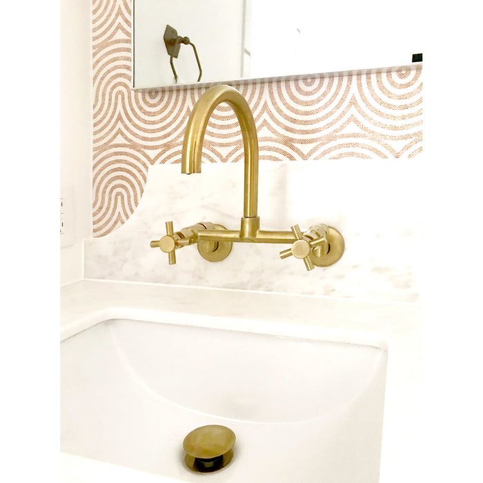 Kingston Sona KS414SB - Concord Two-Handle 2-Hole Wall Mount Kitchen Faucet, Brushed Brass