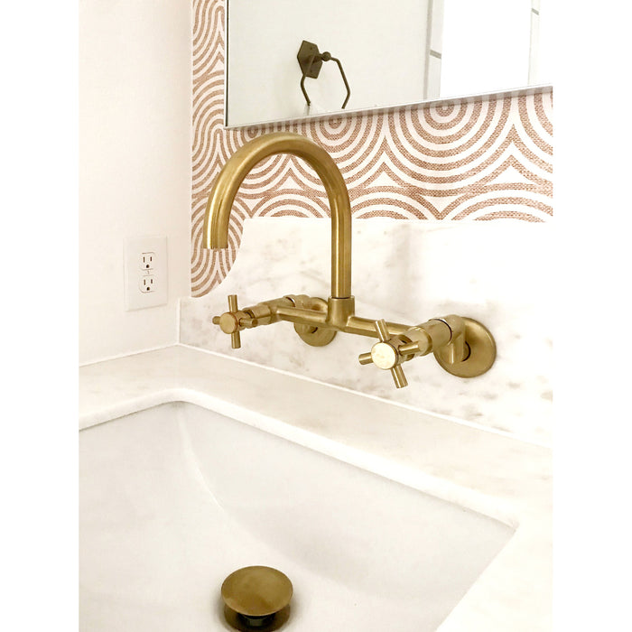 Kingston Sona KS414SB - Concord Two-Handle 2-Hole Wall Mount Kitchen Faucet, Brushed Brass