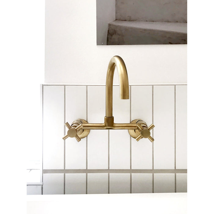 Kingston Sona KS414SB - Concord Two-Handle 2-Hole Wall Mount Kitchen Faucet, Brushed Brass